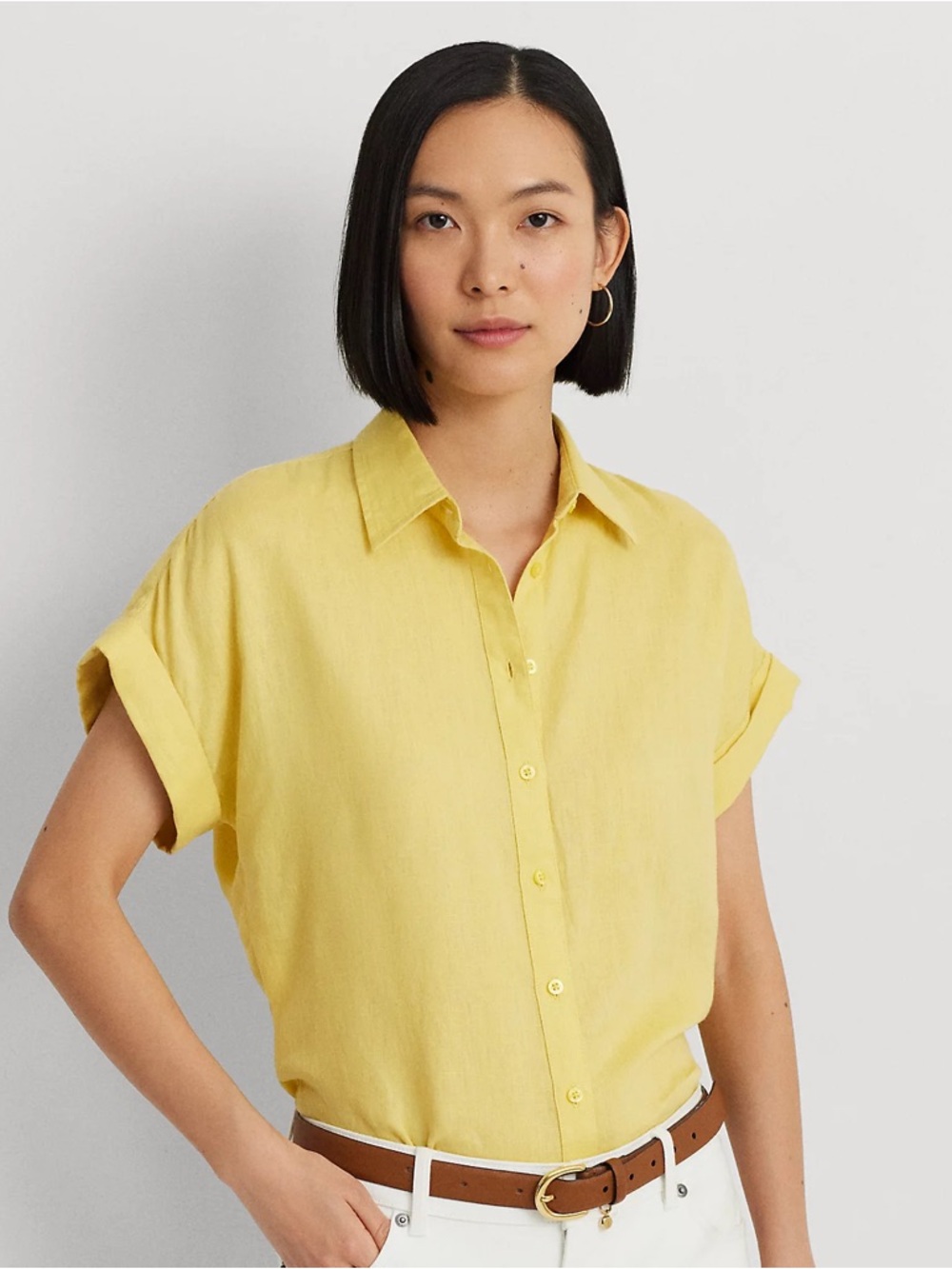Lauren Ralph Lauren Linen Button Down Shirt Yellow Dolman Small